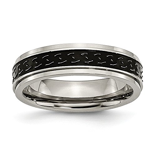 Titanium Ridged Edge Black Enamel Braid Design 6mm Polished Wedding Band Ring - Size 10