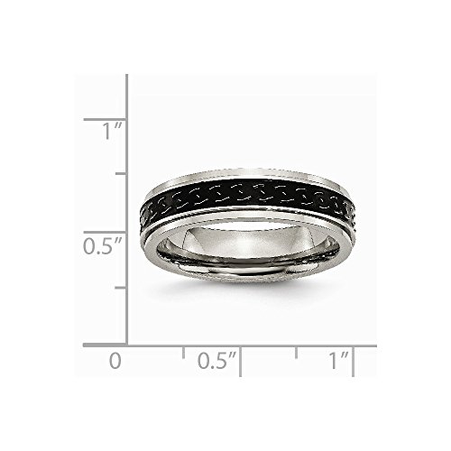 Titanium Ridged Edge Black Enamel Braid Design 6mm Polished Wedding Band Ring - Size 10