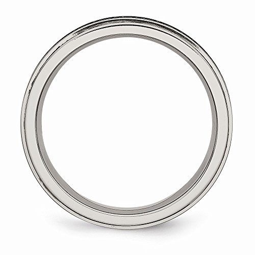 Titanium Ridged Edge Black Enamel Braid Design 6mm Polished Wedding Band Ring - Size 8.5