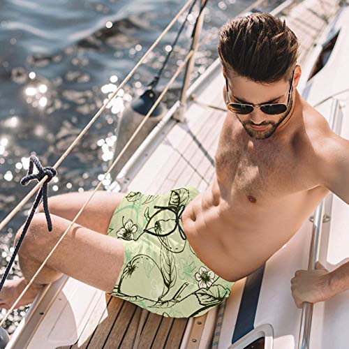 TIZORAX - Bañador para hombre, secado rápido, pantalones cortos de playa de verano con bolsillos L, color verde manzanas y flores