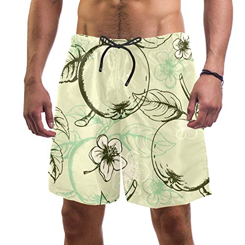 TIZORAX - Bañador para hombre, secado rápido, pantalones cortos de playa de verano con bolsillos L, color verde manzanas y flores