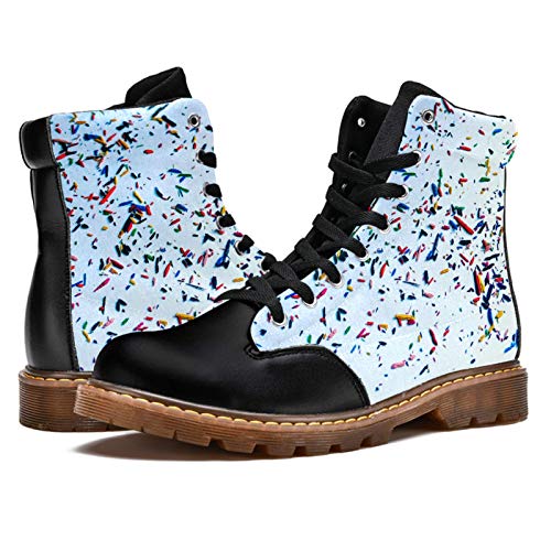 TIZORAX Botas de invierno para las mujeres de color confeti impresiones de alta parte superior con cordones clásicos zapatos de la escuela de lona, color Multicolor, talla 39.5 EU