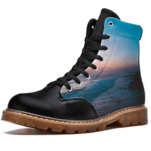 TIZORAX Botas de Invierno para Mujeres Mar Crepúsculo Paisaje Impresiones de Alta Parte Superior de Encaje Clásico de Lona Zapatos de Escuela, color Multicolor, talla 37.5 EU