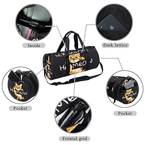 TIZORAX Hi Meow Cat Gym Duffle Bag Bag Bolsa de viaje Fitness Bolsa de viaje en la azotea