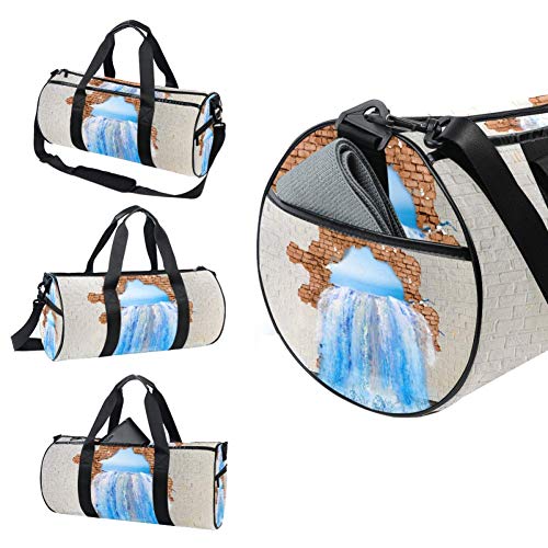 TIZORAX Ocean Water Flows Hole Wall Gym Duffle Bag Drum Tote Fitness Travel Bag Rooftop Rack Bag