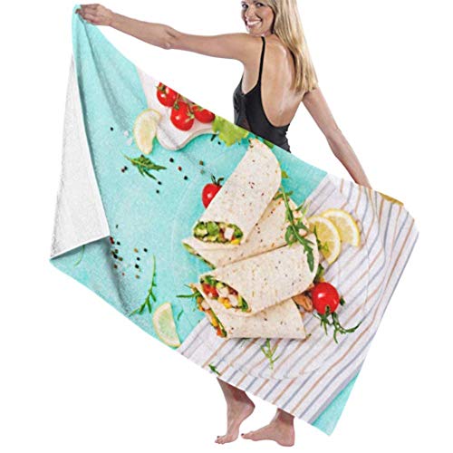 Toalla de microfibra para playa, burritos Envolturas de verduras de pollo en toallas de baño ligeras Secado rápido Toallas de viaje livianas Toallas de baño de playa ultra absorbentes Toallas de bañ