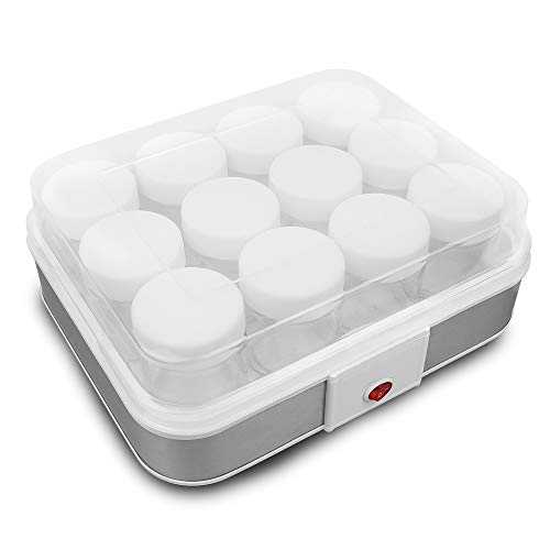 Todeco - Yogurtera, Maquina para Hacer Yogur Casero - Capacidad por frasco: 0,21 L - Potencia: 21,5 W - 12 frasco, 30,6 x 25 x 12,4 cm, Blanco