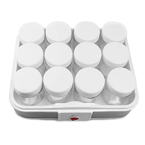 Todeco - Yogurtera, Maquina para Hacer Yogur Casero - Capacidad por frasco: 0,21 L - Potencia: 21,5 W - 12 frasco, 30,6 x 25 x 12,4 cm, Blanco