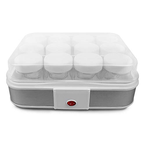 Todeco - Yogurtera, Maquina para Hacer Yogur Casero - Capacidad por frasco: 0,21 L - Potencia: 21,5 W - 12 frasco, 30,6 x 25 x 12,4 cm, Blanco