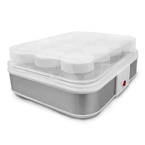 Todeco - Yogurtera, Maquina para Hacer Yogur Casero - Capacidad por frasco: 0,21 L - Potencia: 21,5 W - 12 frasco, 30,6 x 25 x 12,4 cm, Blanco