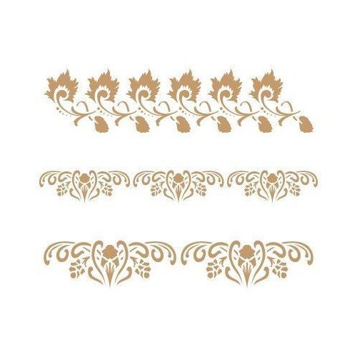 TODO STENCIL Deco Cenefa 055 Tres Florales, Medidas: Stencil 20 x 20 cm - Diseño 18,6 x 14,7 cm