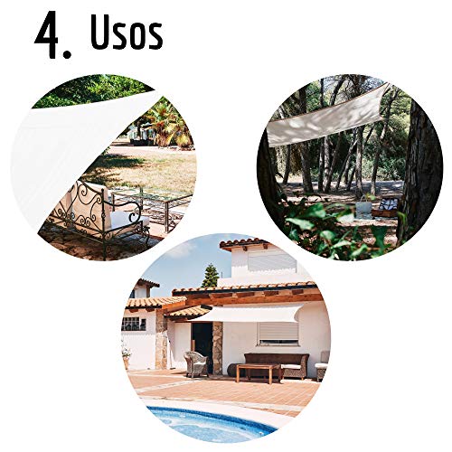 Toldo exterior Vela de Sombra Rectangular 2x3 metros, protección 98% Rayos UV, 100% poliéster, toldo Ultra Resistente e Impermeable para jardin, piscina, terraza.. + kit accesorios / Color Beige