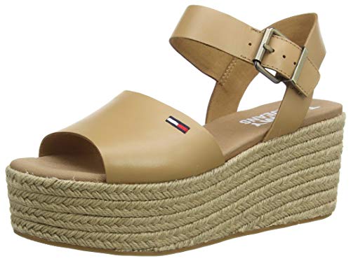 Tommy Hilfiger Natural Flatform Sandal, Sandalias Punta Cerrada para Mujer, Marrón (Dusty Bronze Gqe), 39 EU