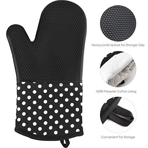 TOMORAL - Manoplas de silicona para horno, resistentes al calor hasta 572 °F, guantes de cocina para cocinar, hornear, barbebue potholder, guantes de cocción, 1 par, color negro