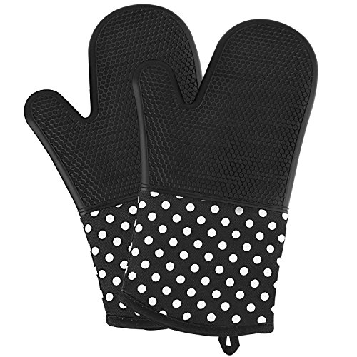 TOMORAL - Manoplas de silicona para horno, resistentes al calor hasta 572 °F, guantes de cocina para cocinar, hornear, barbebue potholder, guantes de cocción, 1 par, color negro