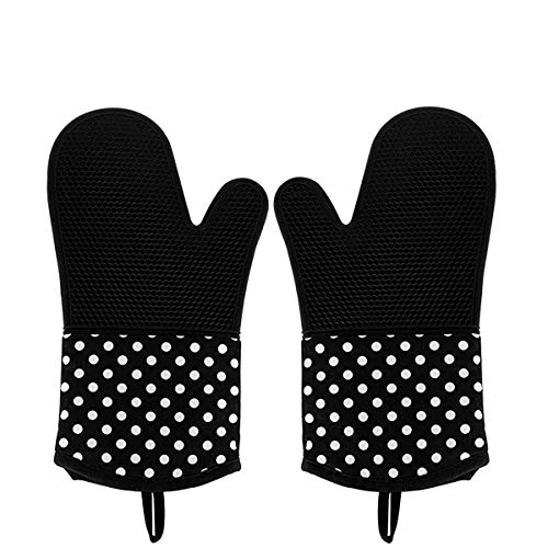 TOMORAL - Manoplas de silicona para horno, resistentes al calor hasta 572 °F, guantes de cocina para cocinar, hornear, barbebue potholder, guantes de cocción, 1 par, color negro