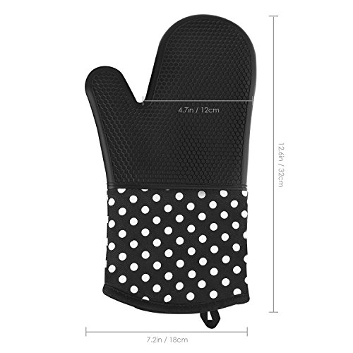 TOMORAL - Manoplas de silicona para horno, resistentes al calor hasta 572 °F, guantes de cocina para cocinar, hornear, barbebue potholder, guantes de cocción, 1 par, color negro