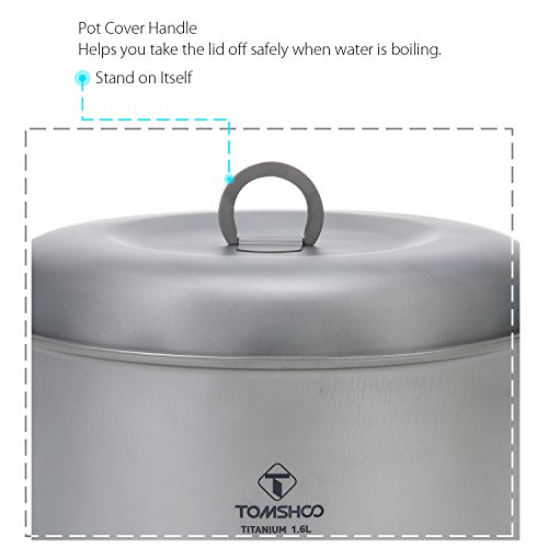 TOMSHOO Olla Titanio Camping, Sartén Titanio con Manija Plegable, Utensilios Cocina para Camping Picnic Excursionismo y para Mochila, 1100 ml y 1600 ml Ultraligeras