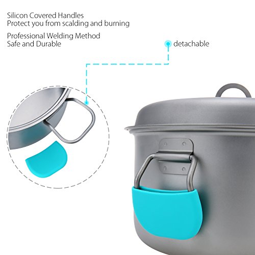 TOMSHOO Olla Titanio Camping, Sartén Titanio con Manija Plegable, Utensilios Cocina para Camping Picnic Excursionismo y para Mochila, 1100 ml y 1600 ml Ultraligeras