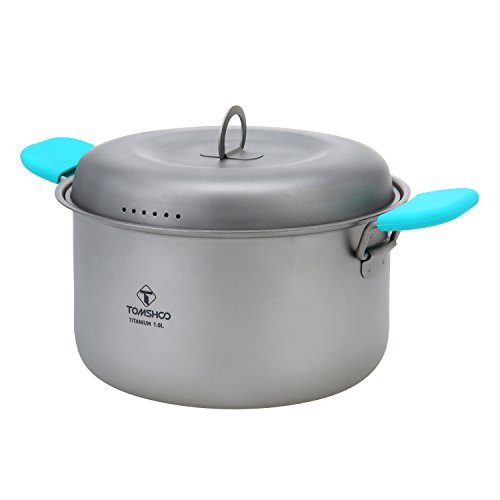 TOMSHOO Olla Titanio Camping, Sartén Titanio con Manija Plegable, Utensilios Cocina para Camping Picnic Excursionismo y para Mochila, 1100 ml y 1600 ml Ultraligeras