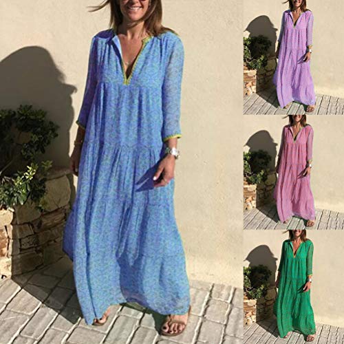 Tomwell Mujer Casual Vestidos Verano Playa Fiesta Manga Largo Cuello en V Floral Boho Largo Vestido Elegante Chic Maxi Vestid B Morado 40