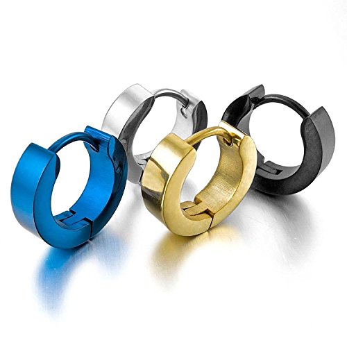 TOOGOO Acero Inoxidable Semental Aro Hoop Huggie Pendientes Plata Negro Azul Oro Clasico Encanto Atractivo Elegante ( 4 Pares ） Hombre