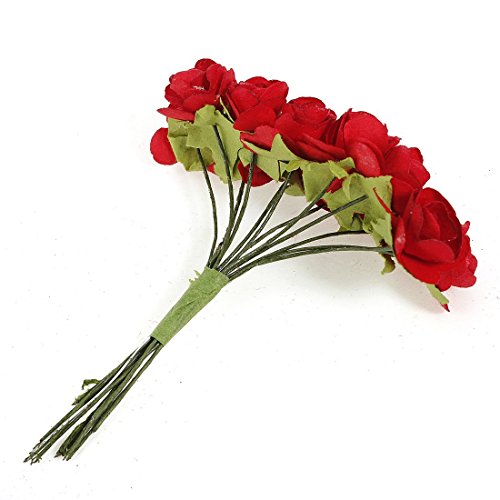 TOOGOO(R) 144 X Flor de rosa roja de papel artificial Decoracion de artesania de boda