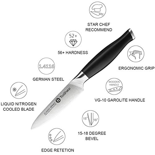 TooSharp Cuchillo de pelar / 4 pulgadas Serie Comfort-Classic – Cuchillos de chef de acero inoxidable alto en carbono X50CrMoV15 >> 4" (102mm)