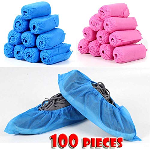 TOPBATHY 100 Piezas de Zapatos Desechables Cubren Zapatos No Tejidos Cubren Elásticos Impermeables Antideslizantes Cubrebotas para La Industria del Laboratorio Médico Azul Rosa