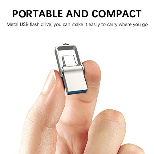 TOPESEL Memoria USB 32GB Tipo C USB 3.0 Dual 2 en 1 OTG Flash Drive Pendrives Impermeable, Mini Llave USB Portátiles para Samsung Galaxy S8, S8 Plus, Note 8, LG G6, V30, Google Pixel XL, Plata