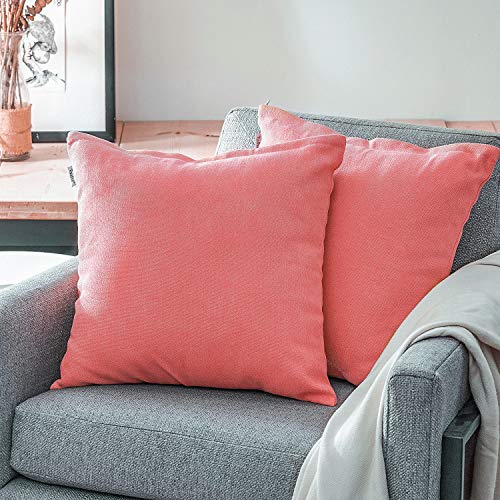 Topfinel juego 2 Fundas cojines Cama Sofas de Chenilla Algodón Lino duradero Almohadas Decorativa de color sólido Para Sala de Estar, sofás, camas, sillas Dormitorio Jardín Coche 45x45cm Rosa