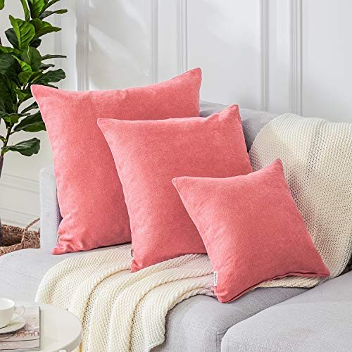 Topfinel juego 2 Fundas cojines Cama Sofas de Chenilla Algodón Lino duradero Almohadas Decorativa de color sólido Para Sala de Estar, sofás, camas, sillas Dormitorio Jardín Coche 45x45cm Rosa