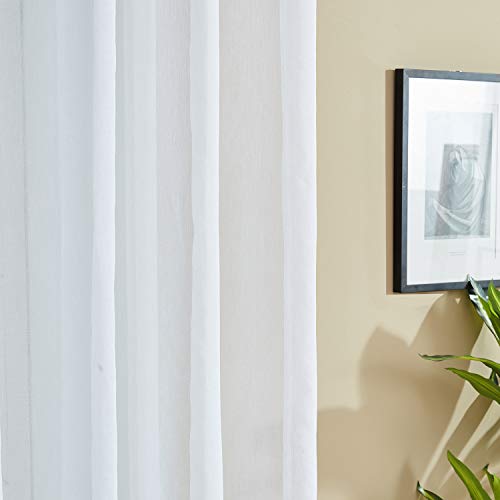 Topfinel Visillo Cortinas Translúcidas sólido netas Visillos Paneles para Ventanas niños Habitaciones Gasa Blanco de Ojetes,140 Anchura x 145cm Longitud 1 par