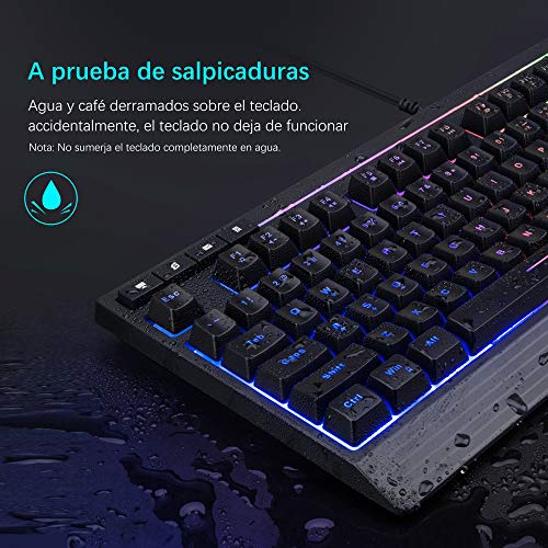 TopMate Combo de Teclado y Mouse para Juegos KM11, Teclado con Cable retroiluminado Rainbow con Mouse programable 6400DPI, Mouse con Teclado para Juegos para Windows, Office, computadora portátil, PC