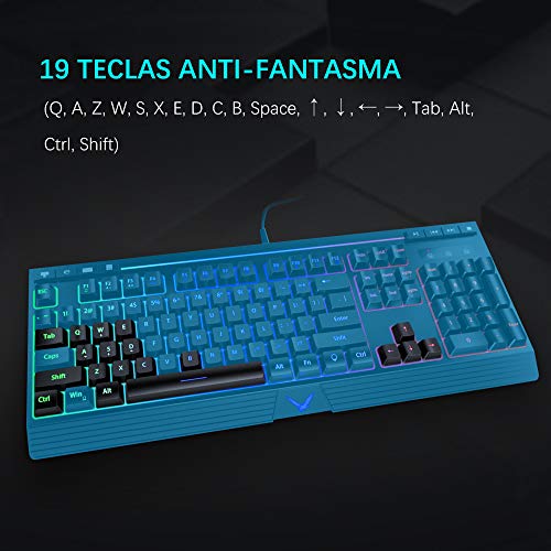 TopMate Combo de Teclado y Mouse para Juegos KM11, Teclado con Cable retroiluminado Rainbow con Mouse programable 6400DPI, Mouse con Teclado para Juegos para Windows, Office, computadora portátil, PC