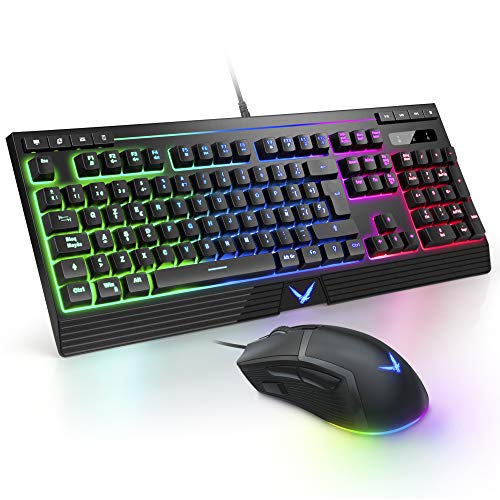 TopMate Combo de Teclado y Mouse para Juegos KM11, Teclado con Cable retroiluminado Rainbow con Mouse programable 6400DPI, Mouse con Teclado para Juegos para Windows, Office, computadora portátil, PC