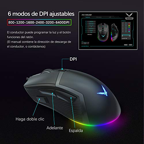 TopMate Combo de Teclado y Mouse para Juegos KM11, Teclado con Cable retroiluminado Rainbow con Mouse programable 6400DPI, Mouse con Teclado para Juegos para Windows, Office, computadora portátil, PC