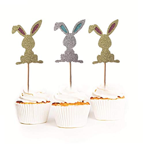 TOPofly 4 PCS del Conejito de la Magdalena Conejo Cake Toppers Fiesta de cumpleaños de Pascua decoración de la Torta (Oro)