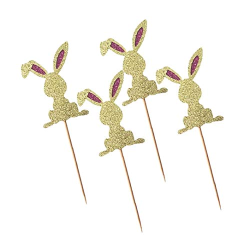 TOPofly 4 PCS del Conejito de la Magdalena Conejo Cake Toppers Fiesta de cumpleaños de Pascua decoración de la Torta (Oro)