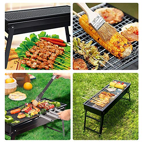 TOPQSC Barbecue Grill Barbacoa portátil Carbón de leña Conjunto de Barbacoa de Acero Inoxidable, Smoker Grill para cocinar al Aire Libre Camping Picnic (Pequeña)