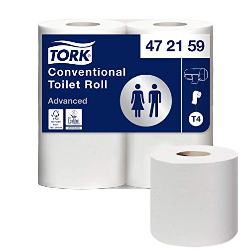 Tork 472159 Rollos de papel higiénico Advanced compatibles con el sistema higiénico de rollos pequeños Tork T4, 12 paquetes x 4 rollos (4 x 198 hojas)