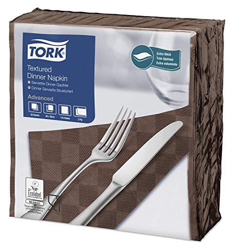 Tork 478795 Dinner Servilleta de papel gofrado para cena / 2 capas / 18 paquetes x 50 unidades (900 servilletas)/ pliegue 1/4 / 38 cm x 39 cm/color marrón/calidad Advanced