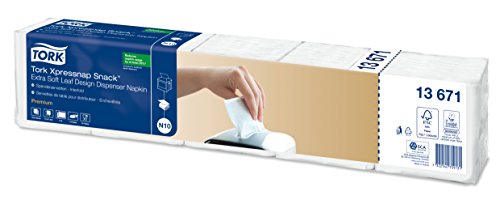 Tork Xpressnap Snack 13671 Servilleta extrasuave Premium / 2 capas/Recambios para el sistema N10 servilletero / 8 paquetes x 500 servilletas / 21,3 cm x 21,6 cm/Blanco con diseño de hojas