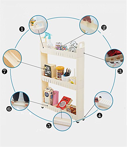 Torre De Almacenamiento Deslizante SJHO - Estante Multifuncional Rodante - Blanco -3~4 Pisos - Ancho 10Cm + Manija + Espaciador,3Layers