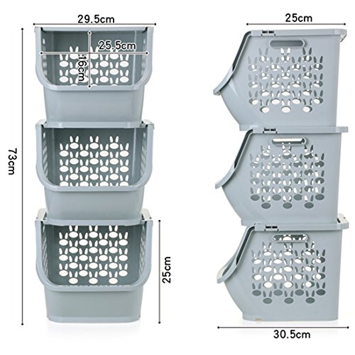 Tosbess Juego de 3 cestas apilables con asas – Prácticas Canasto para alimentos y artículos de cocina,73×29×25cm