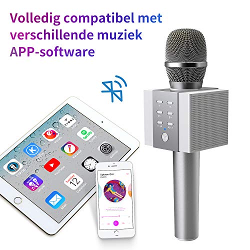 TOSING 008 Micrófono de Karaoke Inalámbrico Bluetooth, Potencia de Volumen Más Alta 10W, Más Bajo, 3-en-1 Máquina de Micrófono Portátil de Altavoz Portátil para iPhone/Android/iPad/PC (sliver)