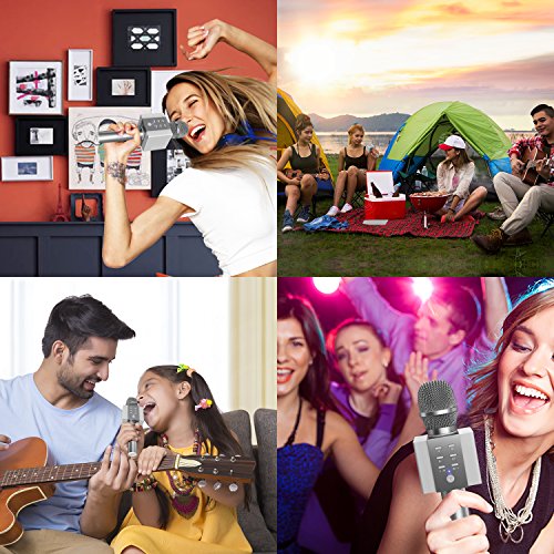 TOSING 008 Micrófono de Karaoke Inalámbrico Bluetooth, Potencia de Volumen Más Alta 10W, Más Bajo, 3-en-1 Máquina de Micrófono Portátil de Altavoz Portátil para iPhone/Android/iPad/PC (sliver)