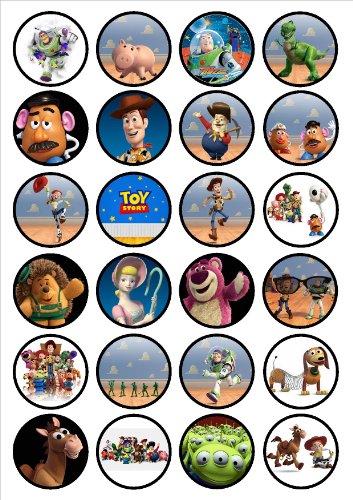 Toy Story oblea de papel de arroz comestible, de calidad, finos, endulzados, vainilla, cupcake, cobertura / decoraciones de Cian's Cupcake Toppers.