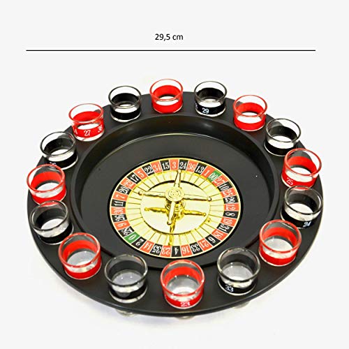 Toys4Boys Juego Chupitos Ruleta, Drinking Roulette Set, Ruleta con Vasos de chupito, 16 Vasos