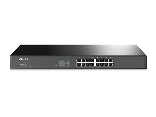 TP-Link 16-Puertos Gigabit Ethernet Switch No Gestionable, Plug and Play, Carcasa Metálica, Montaje en rack, Sin ventilado, Vitalicia Limitada (TL-SG1016) Negro (FBA_TL-SG1016)